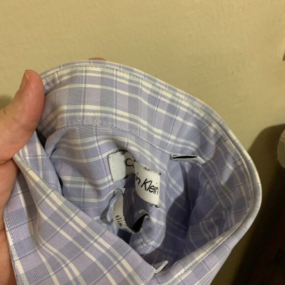Calvin Klein Slim Fit Light Blue White Striped Button-Down Dress Shirt. Size XL - Picture 8 of 8